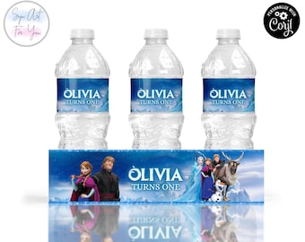 Frozen Birthday Water Bottle Labels, Editable Party Favors (Digital)