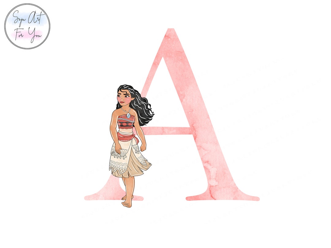 Moana Alphabet, Princess Alphabet, Moana, Princess Watercolor Alphabet