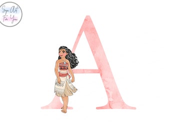 Moana Watercolor Alphabet Clipart, Princess Letters (PNG Digital Download)