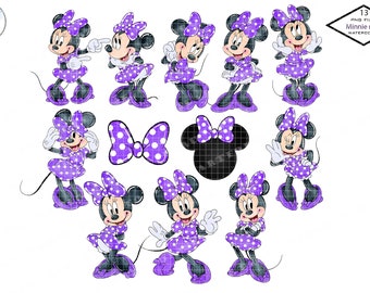 Clipart acquerello di Minnie Mouse, PNG rosa e viola (download digitale)