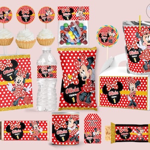 Red Minnie Mouse birthday party favors bundle, minnie birthday party labels party package party supplies party kit party decor pintables