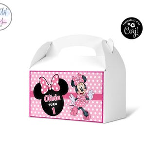 minnie mouse birthday gable box template gable boxes birthday gable boxes label surprise box gift box Favor box Editable printable S001