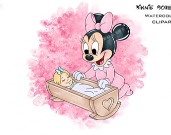 Minnie Mouse Watercolor Clipart, Pink Mouse PNG (Digital Download)