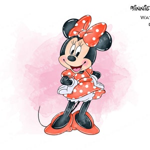 cute watercolor minnie mouse clipart bundle, minnie mouse png file bundles, minnie mouse cliparts png files for sublimation