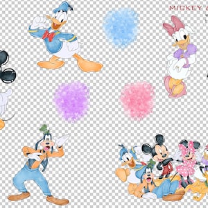 Puede incluir: Ilustraciones de acuarela de Mickey Mouse, Minnie Mouse, Donald Duck, Daisy Duck, Goofy, Pluto y un grupo de todos ellos juntos. Mickey & Friends Acuarela 10 archivos PNG.