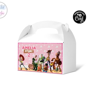 Girl Pink Toy story birthday gable box template gable boxes birthday gable boxes label surprise box gift Favor box Editable printable S013