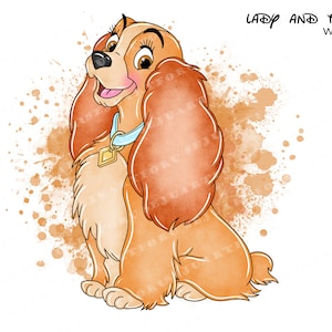 lady and the tramp watercolor clipart, lady and the tramp clipart, lady and the tramp png, watercolor lady and the tramp clipart, the tramp