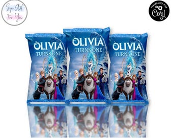 Plantilla de bolsa de patatas fritas de Frozen de la princesa Elsa, editable e imprimible (descarga digital)