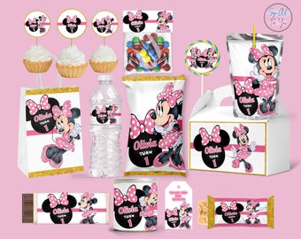 Paquete de recuerdos de fiesta de cumpleaños de Minnie Mouse rosa (digital)