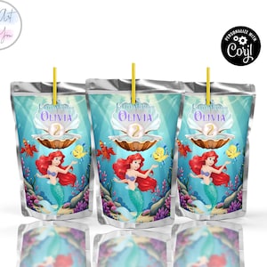 Princess Ariel mermaid caprisun label template birthday party favors capri suns labels template caprisun labels Editable printable S010