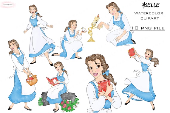 belle blue dress clipart Belle sitting on the enchanted footstool