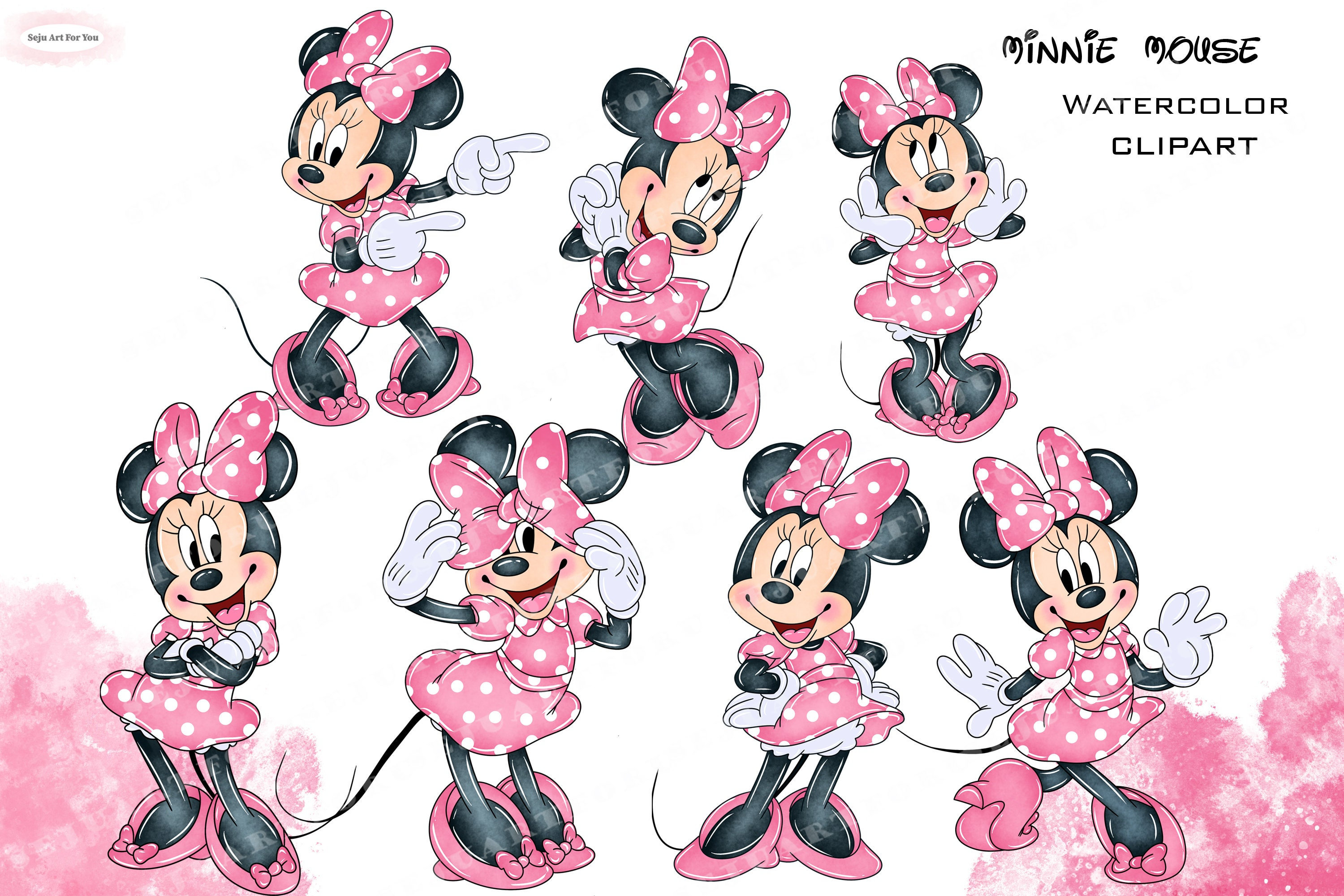 Minnie mouse clipart minnie watercolor minnie watercolor etsy