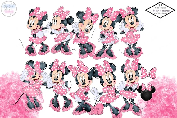 Minnie Mouse Watercolor Clipart: Pink Polka Dot PNG (Digital Download)