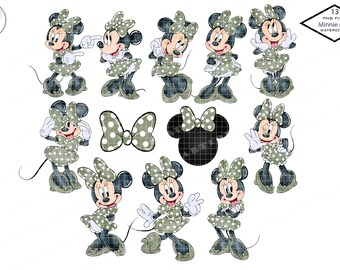 Boho Minnie Mouse Watercolor Clipart, PNG (Digital Download)