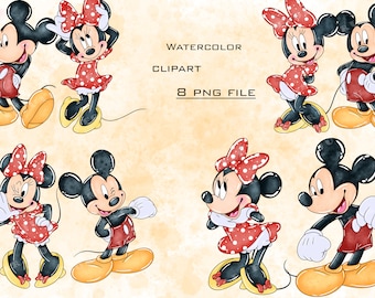 Minnie Mouse Watercolor Clipart, 8 PNG Files (Digital Download)