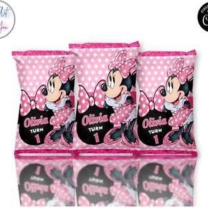 Minnie-Maus-Chipstüten Vorlage Chipstüten Etiketten Chipstasche für Partys Chipsbeutel Geschenktüten Chips Etikette Chips Tasche Editable printable S001