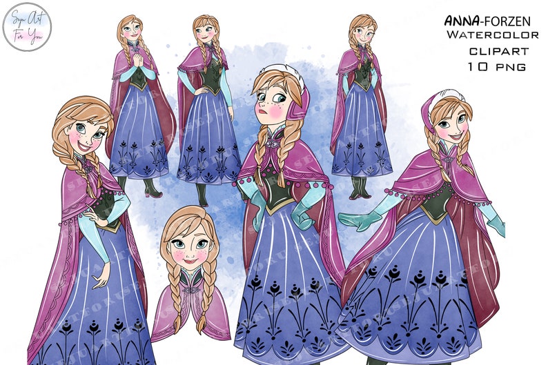 Anna Watercolor Clipart, Princess PNG Bundle (digital Download) - Etsy