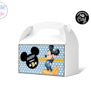 Blue Mickey Mouse birthday gable box template gable boxes birthday gable boxes label surprise box gift box Favor box Editable printable S016