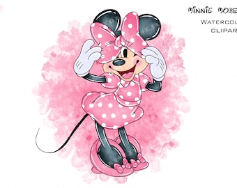 Pink Minnie Mouse Watercolor Clipart (PNG)