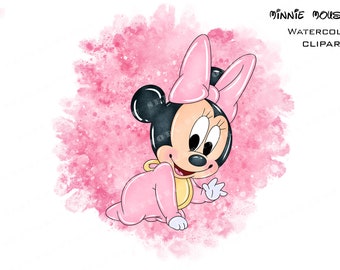 Minnie Mouse Watercolor Clipart, Pink Mouse Png (Digital Download)