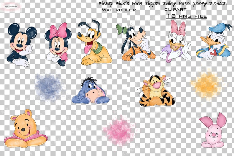 minnie watercolor, mickey watercolor, minnie mouse clipart, mickey mouse clipart, winnie the pooh clipart, minnie mouse png, mickey png image 3