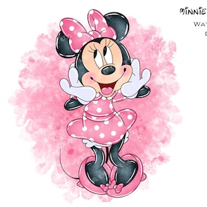 Minnie Mouse Clipart akwarelowy, różowa mysz PNG (pobieranie cyfrowe)