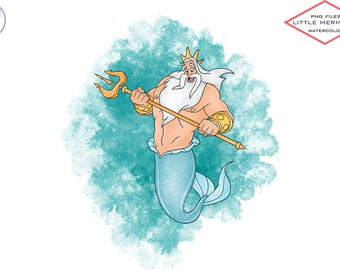 King Triton Watercolor PNG Clipart, Little Mermaid (Digital Download)
