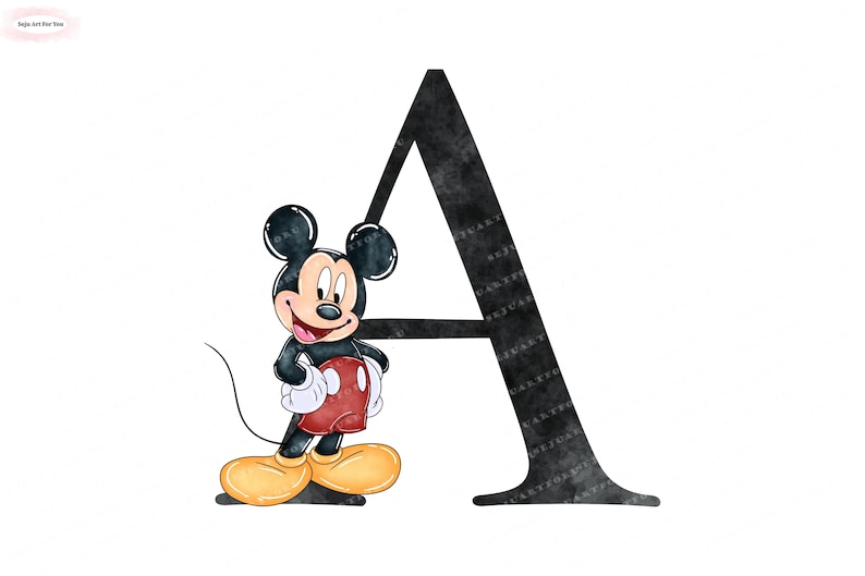 Mickey Watercolor Alphabet Clipart, Letters PNG (Digital Download)