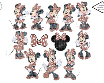 Boho Minnie Maus Aquarell Clipart, Brown Polka Dot PNG (digitaler Download)