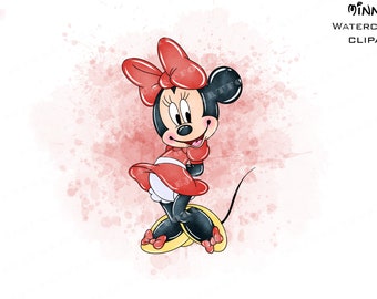 Minnie Mouse Watercolor Clipart Set, PNG Bundle (Digital Download)