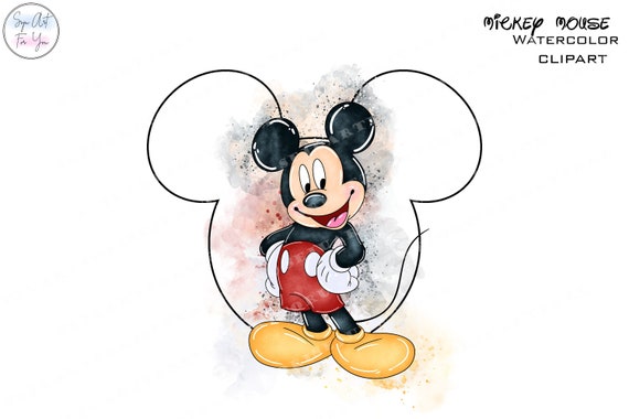 Watercolor Mickey Mouse Clipart, Printable PNG, Commercial Use (Digital Download)