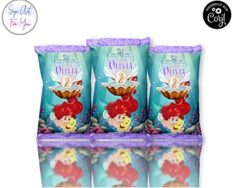 Princess Ariel Chip Bag Template, Mermaid Party Favors (Digital Download)