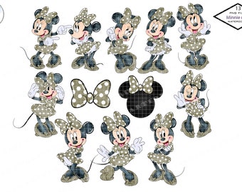 Boho Minnie Mouse Watercolor Clipart, Sublimation PNG (Digital Download)