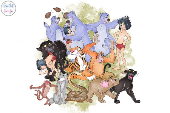 Jungle Book Watercolor PNG Clipart: Mowgli, Baloo (Digital Files)