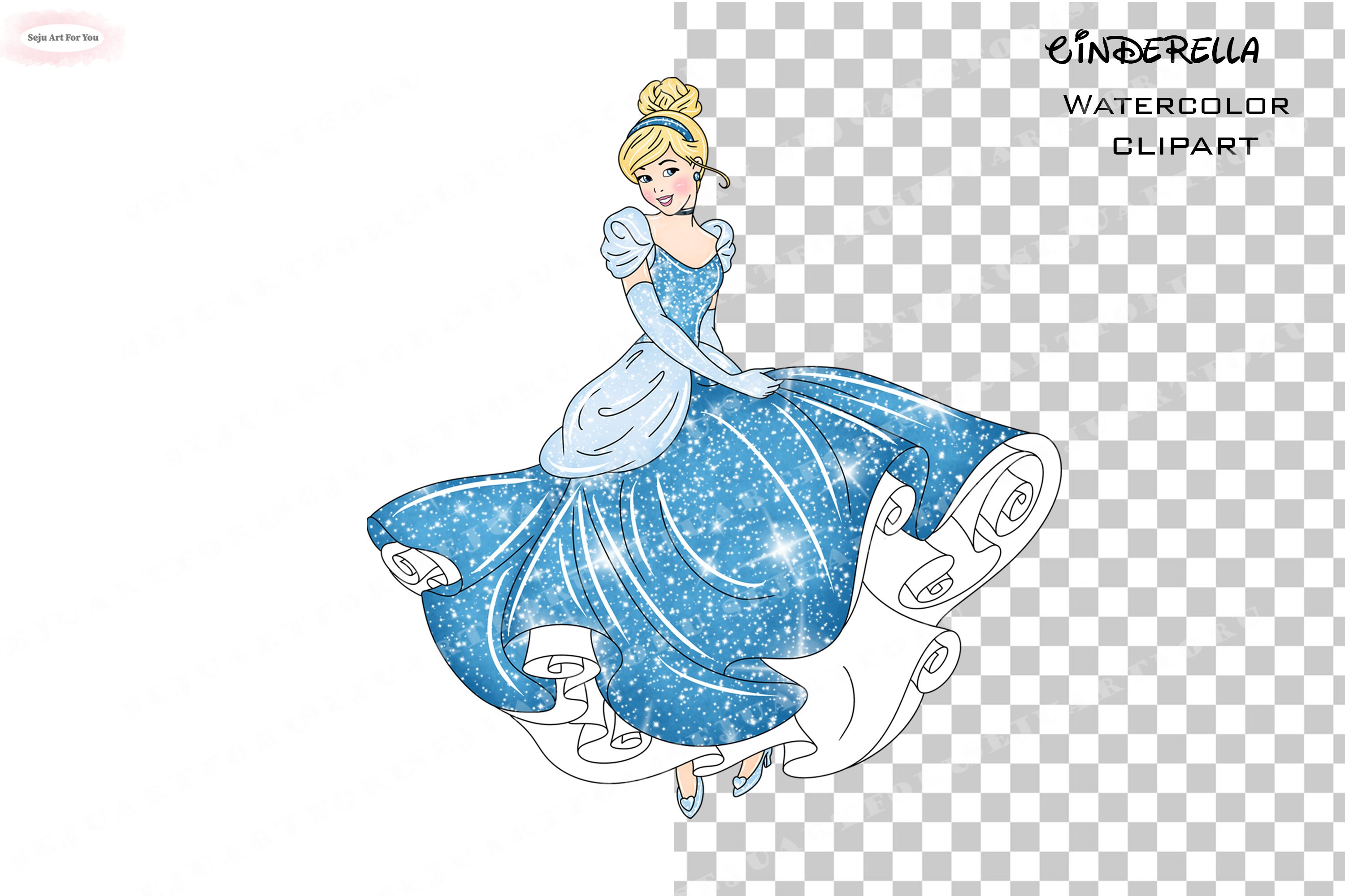 シンデレラの水彩画クリップアート、プリンセスの保育園アート