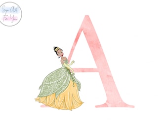 Clipart alphabet aquarelle princesse Tiana (PNG)