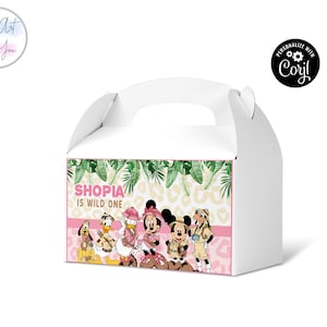 minnie mouse Pink safari birthday gable box template gable boxes birthday gable boxes label surprise box gift box Favor box Editable S009