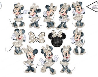 Boho Minnie Mouse Watercolor Clipart, PNG (Digital Download)