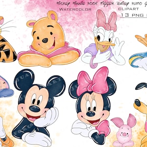 minnie watercolor, mickey watercolor, minnie mouse clipart, mickey mouse clipart, winnie the pooh clipart, minnie mouse png, mickey png