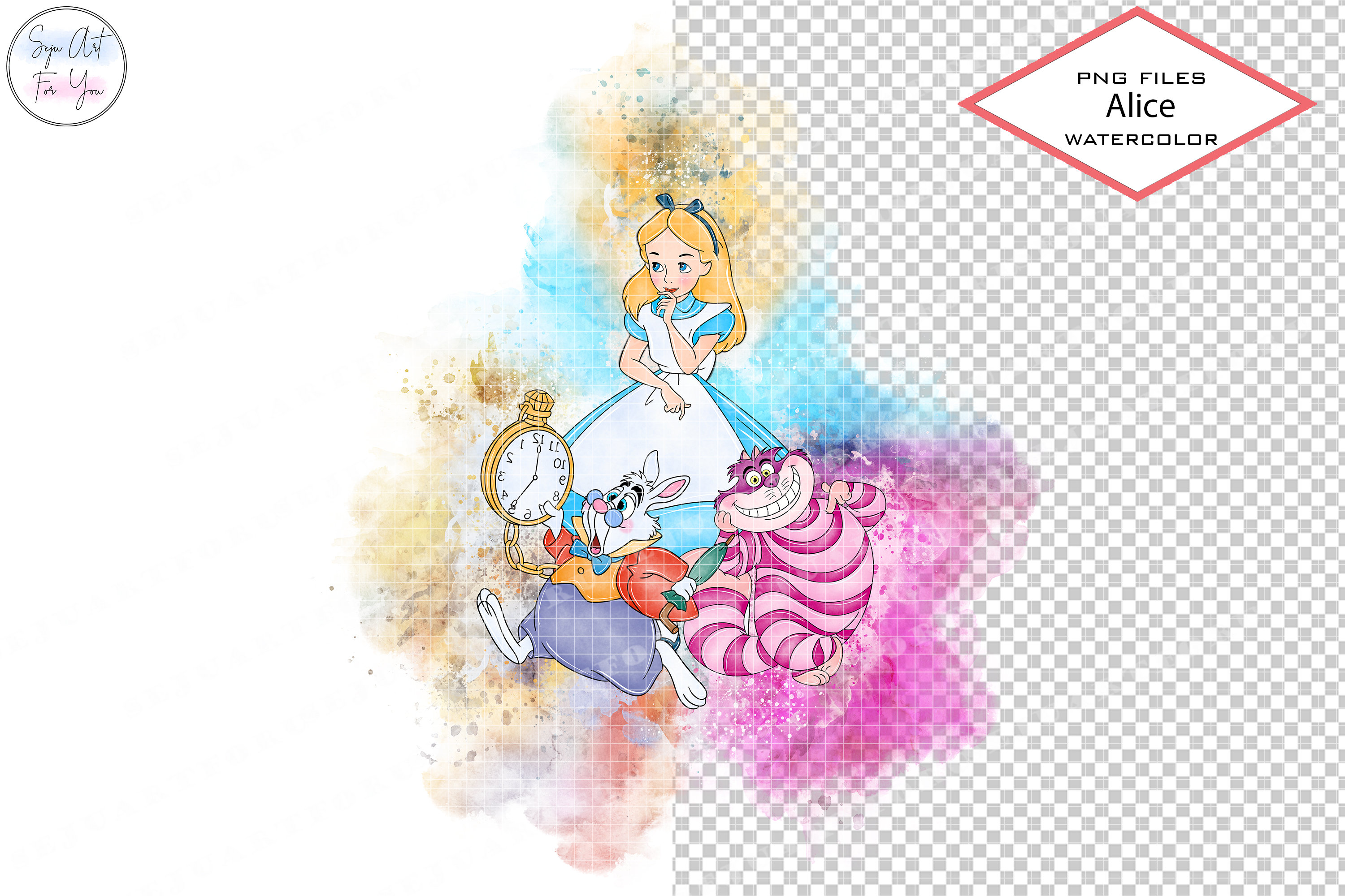 Alice in Wonderland Watercolor Clipart, Mickey Ears Design (digital ...