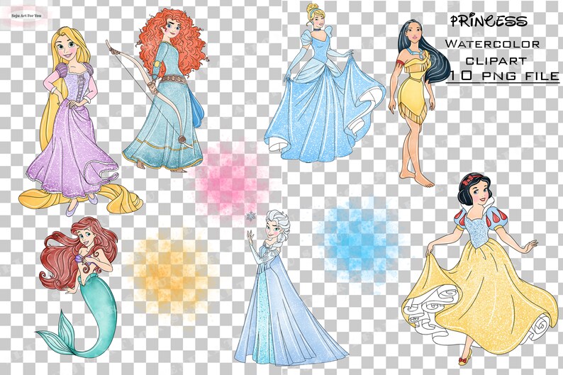 Watercolor Princess Clipart Bundle, Fairytale Art (PNG) - Etsy