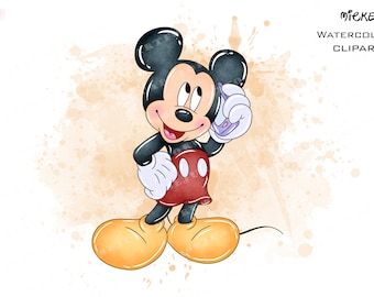 Clipart em aquarela do Mickey Mouse (PNG)