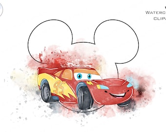 Watercolor Lightning McQueen Car Clipart (PNG)