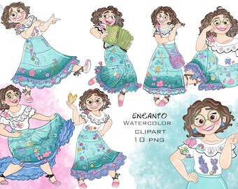 Mirabel Encanto Watercolor Clipart, 10 PNG (Digital Download)