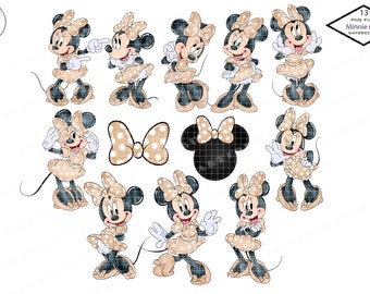 Boho Minnie Mouse Watercolor Clipart, Pink Mouse PNG (Digital Download)