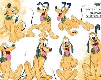 Pluto akvarell Clipart, Musse Pigg PNG (digital nedladdning)