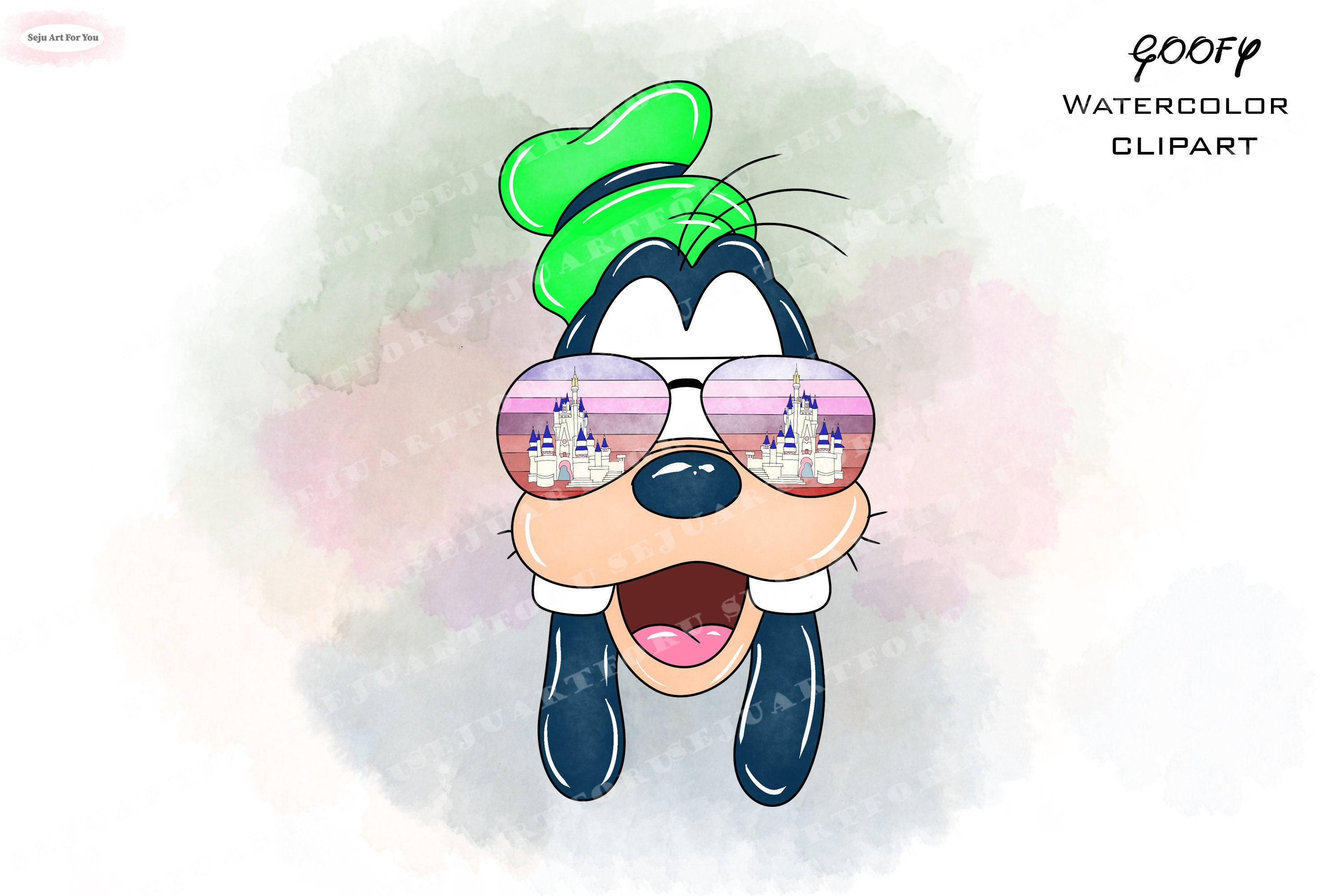 Watercolor Goofy With Sunglass ,goofy Watercolor, Mickey Mouse