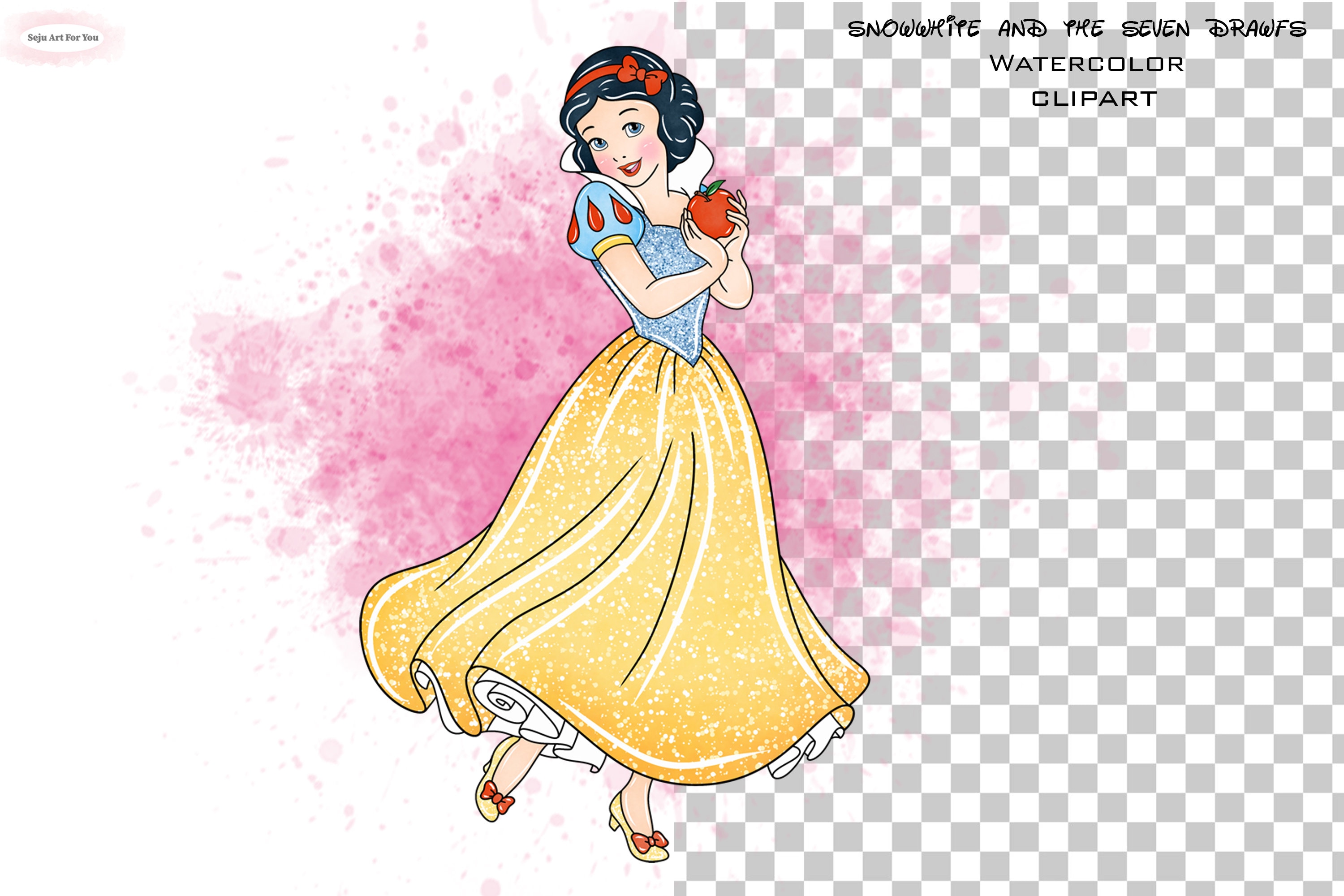 白雪姫の水彩画クリップアート、プリンセスPNG（デジタルダウンロード