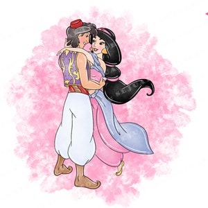 Aladdin and Princess Jasmine Watercolor Clipart PNG (Digital Download)