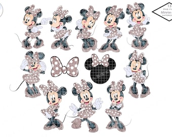 Boho Minnie Mouse Watercolor Clipart, PNG (Digital Download)